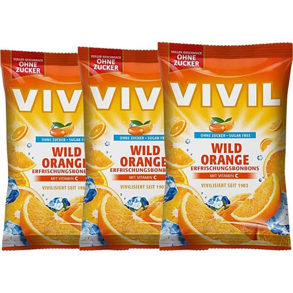 비타민 C 3x120g(12.7온스)이 함유된 와일드 오렌지 리프레시 캔디 무설탕 독일  120g