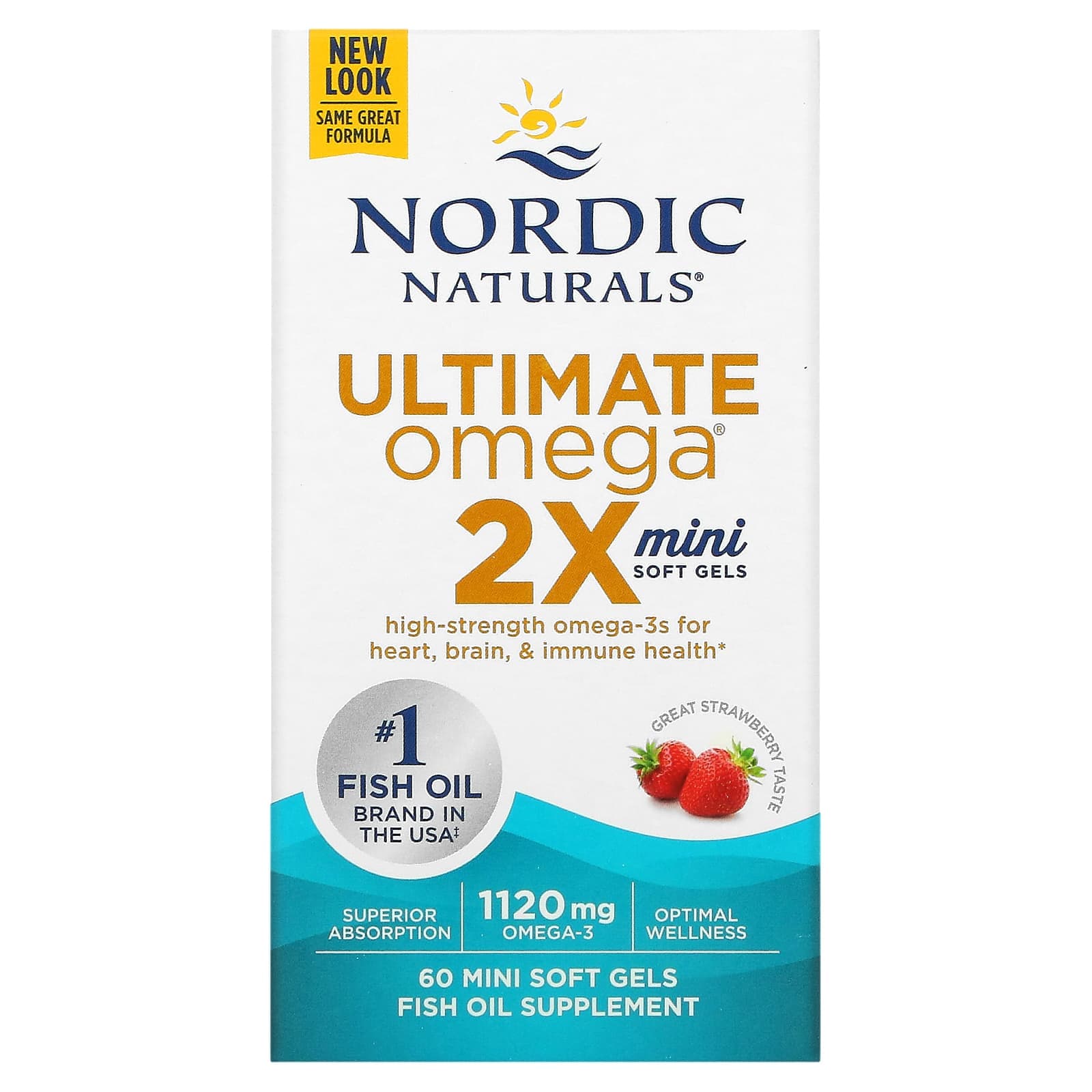 Nordic Naturals Ultimate Omega 2X 딸기 맛 1120mg 미니 소프트젤 60정(소프트젤 1정당 560mg)  Nordic Naturals Ultimate