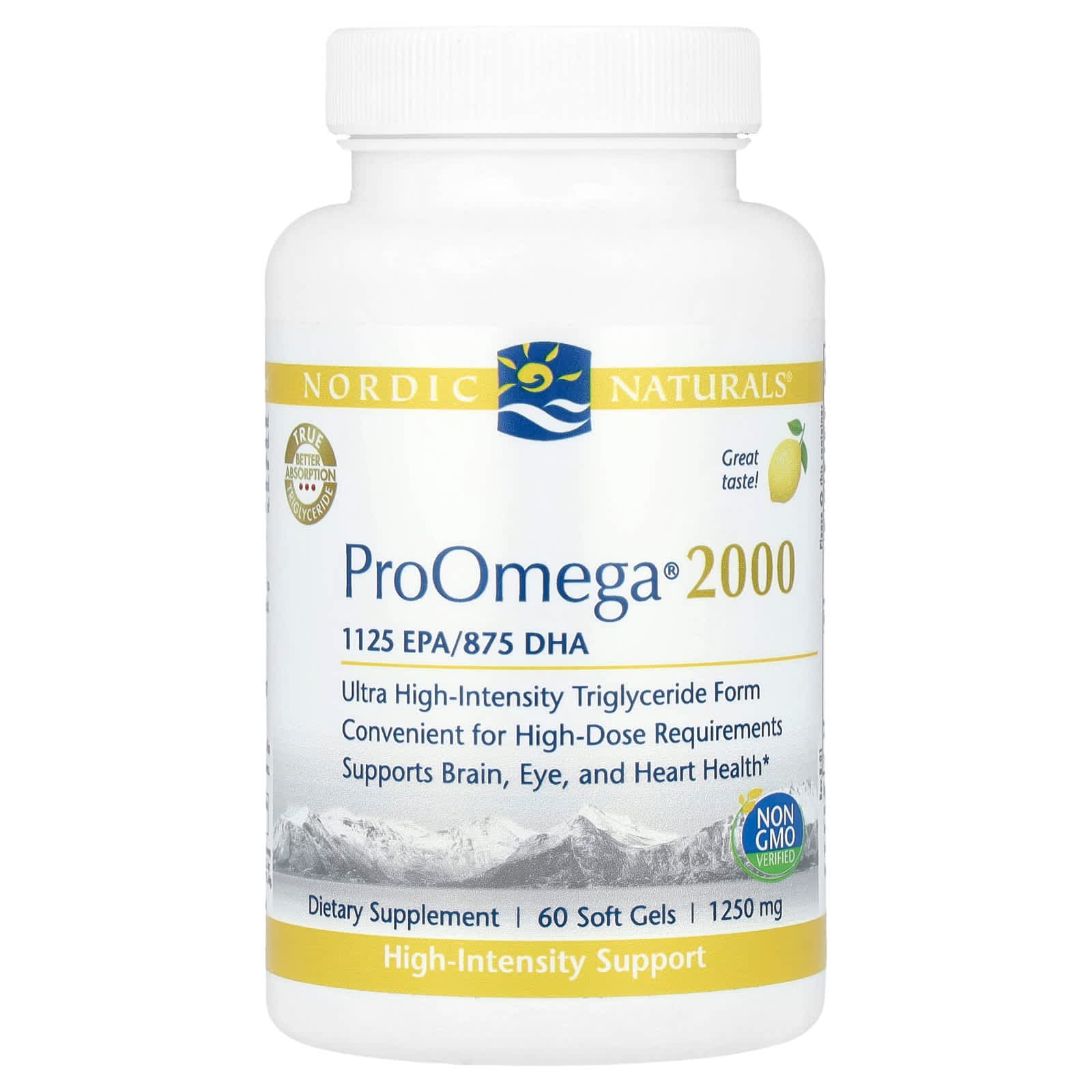 Nordic Naturals ProOmega® 2000 레몬 맛 1250mg 소프트젤 60정(소프트젤당 625mg)  NordicNaturalsProOmega2000레몬맛1  1개