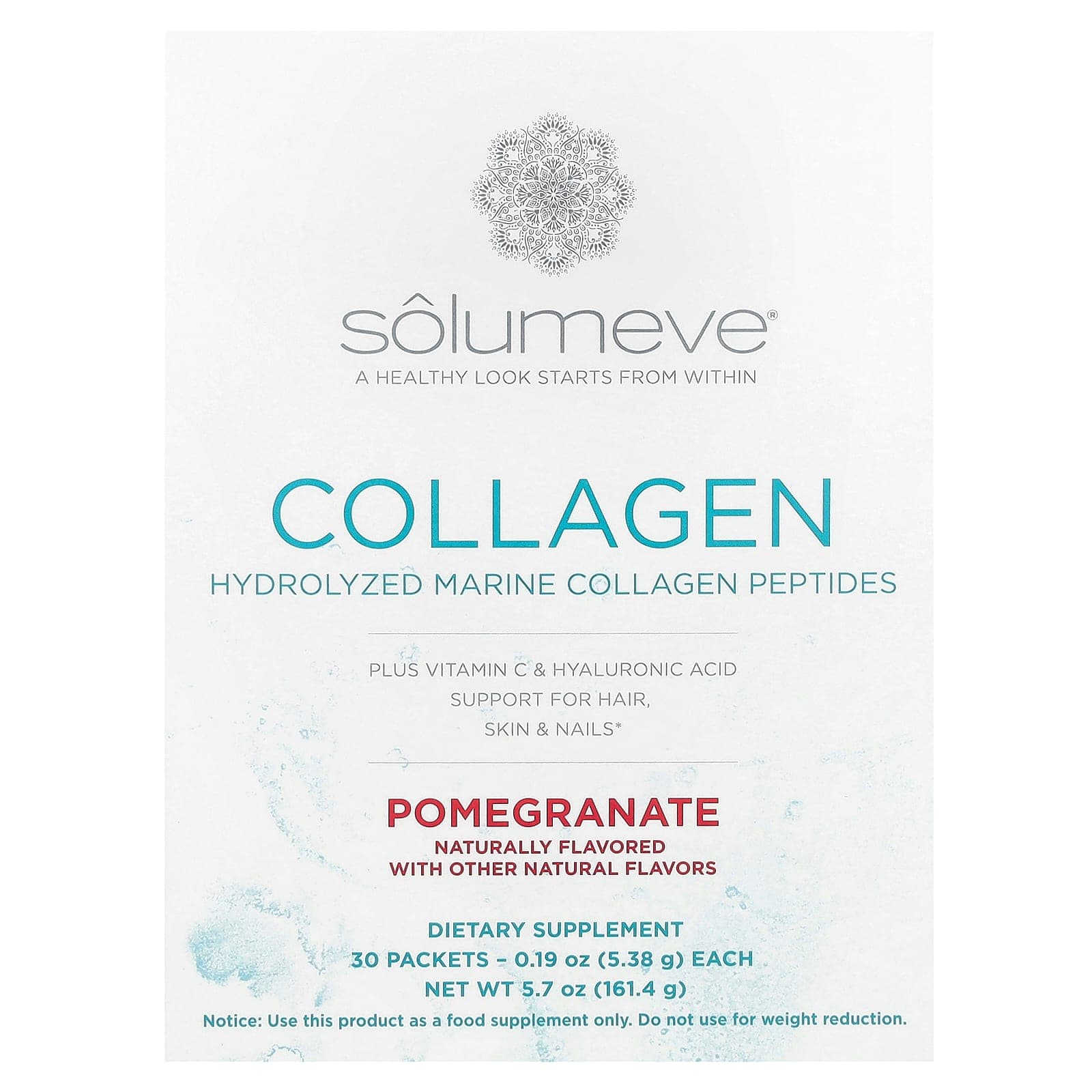 Solumeve 콜라겐 펩타이드 비타민C 및 히알루론산 함유 석류 맛 30팩 각 5.38g(0.19oz)  Solumeve콜라겐펩타이드비타민C및히알루론산함유석류맛  161.4g