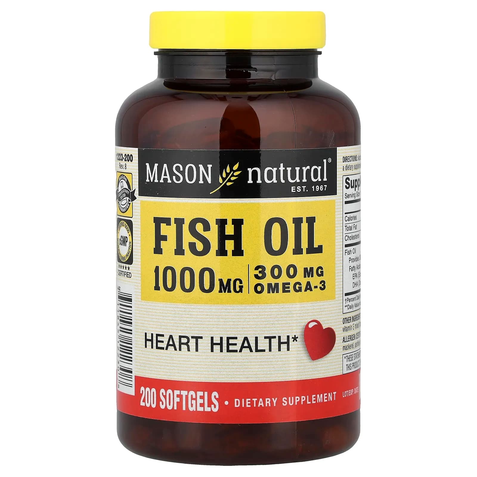 Mason Natural 피쉬 오일 1000mg 소프트젤 200정  SundownNaturals피쉬오일1000mg소프트젤2  1개