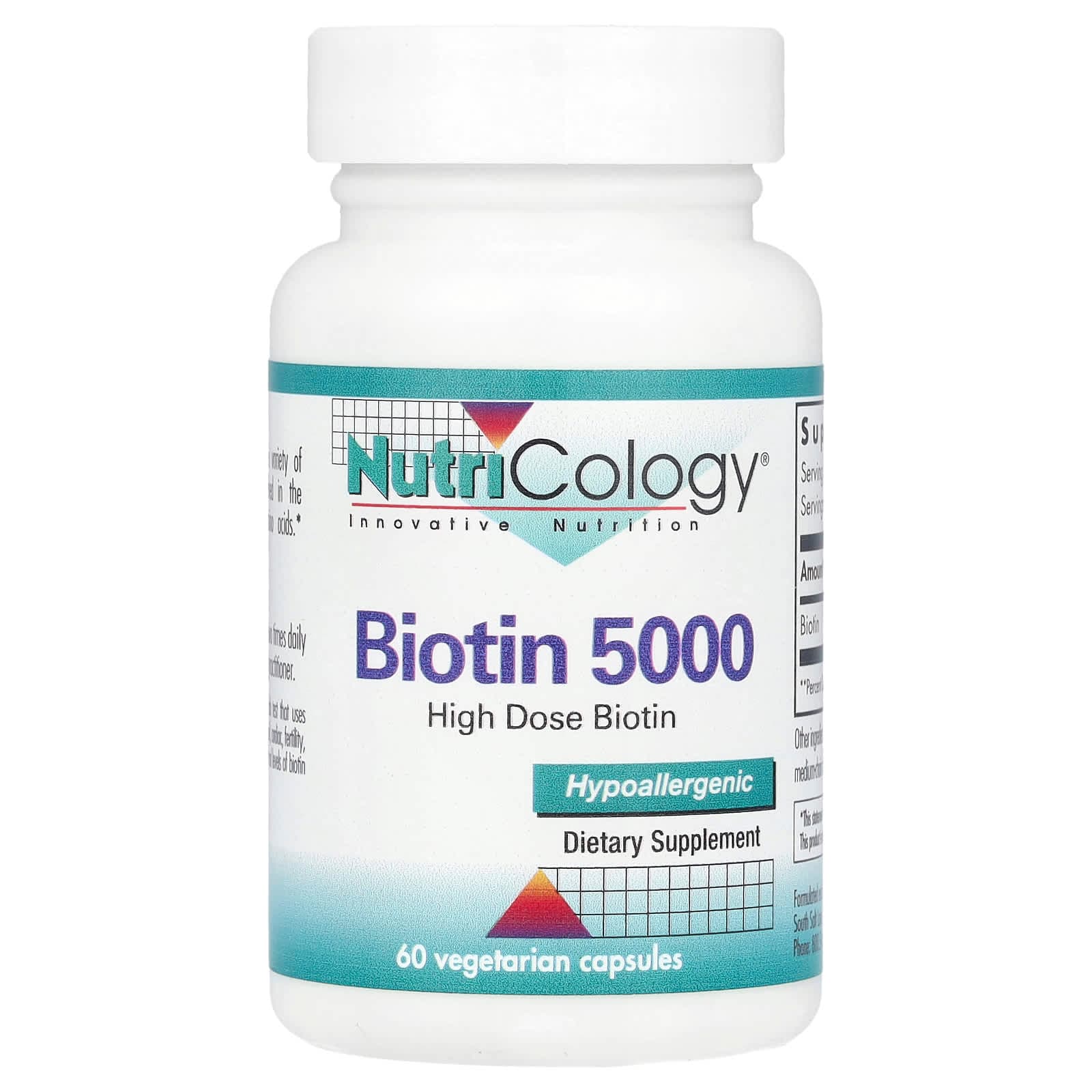 Nutricology 비오틴(Biotin) 5000 60 채식 캡슐  Nutricology비오틴Biotin500060채식캡슐  1개  60정