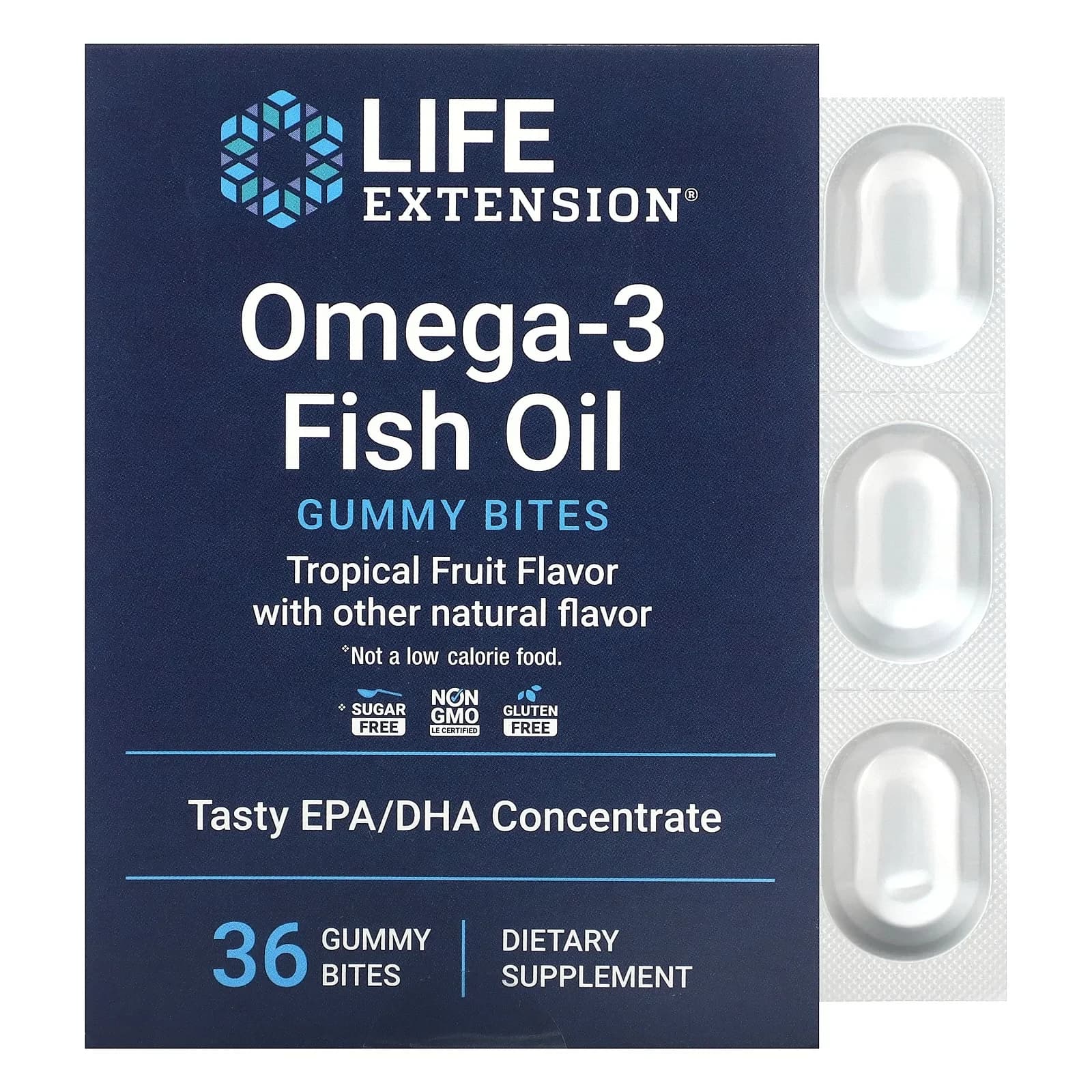 Life Extension 오메가3 피쉬 오일 구미 바이츠 열대 과일 구미젤리 36개(구미 바이트 1개당 750mg)  1개
