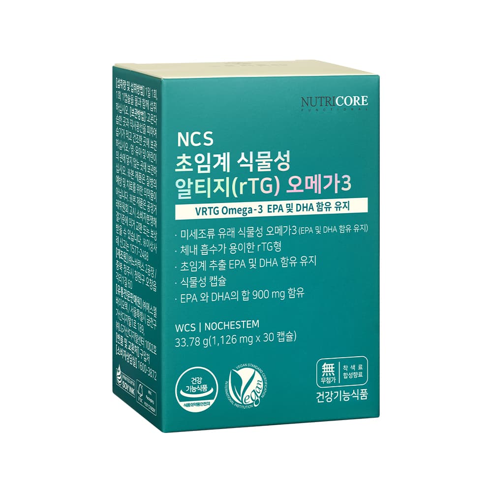 뉴트리코어 WCS 초임계 식물성 알티지(RTG) 오메가3 케이디파마 30캡슐, 1개