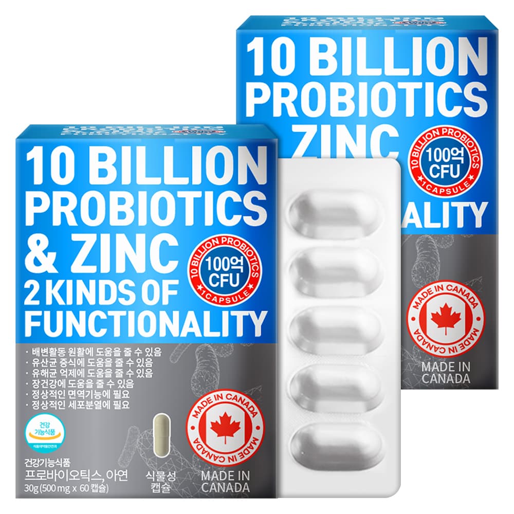 100억보장 프로바이오틱스 17종 생유산균 아연 캐나다직수입 500mg 60캡슐, 2개