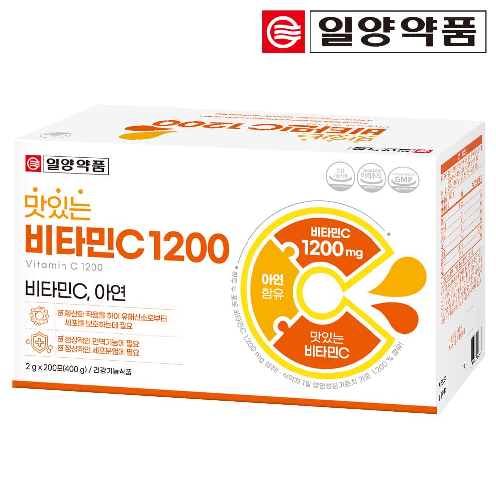 일양약품 맛있는 비타민C 1200 대용량 200포 구성 아연 비타민씨 분말 가루 스틱