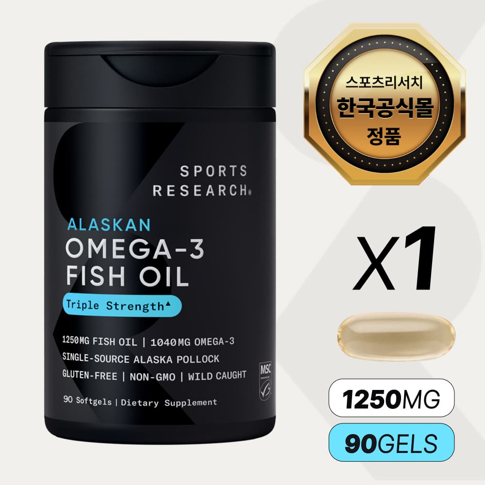 [한국공식몰] 스포츠리서치 rTG 오메가3 트리플 스트렝스 알래스카산 명태 90정, 1개
