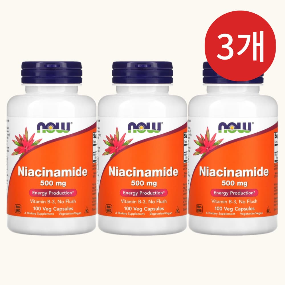 나우푸드 비타민B3 나이아신아미드 나이아신아마이드 니아신 500mg 100캡슐, 3개