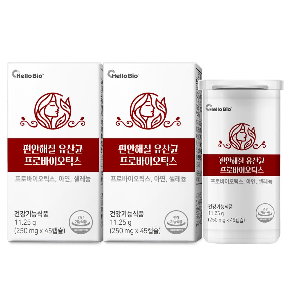 헬로바이오 편안해 질 여성 유산균 10억 보장 프로바이오틱스 셀레늄 45캡슐, 2개