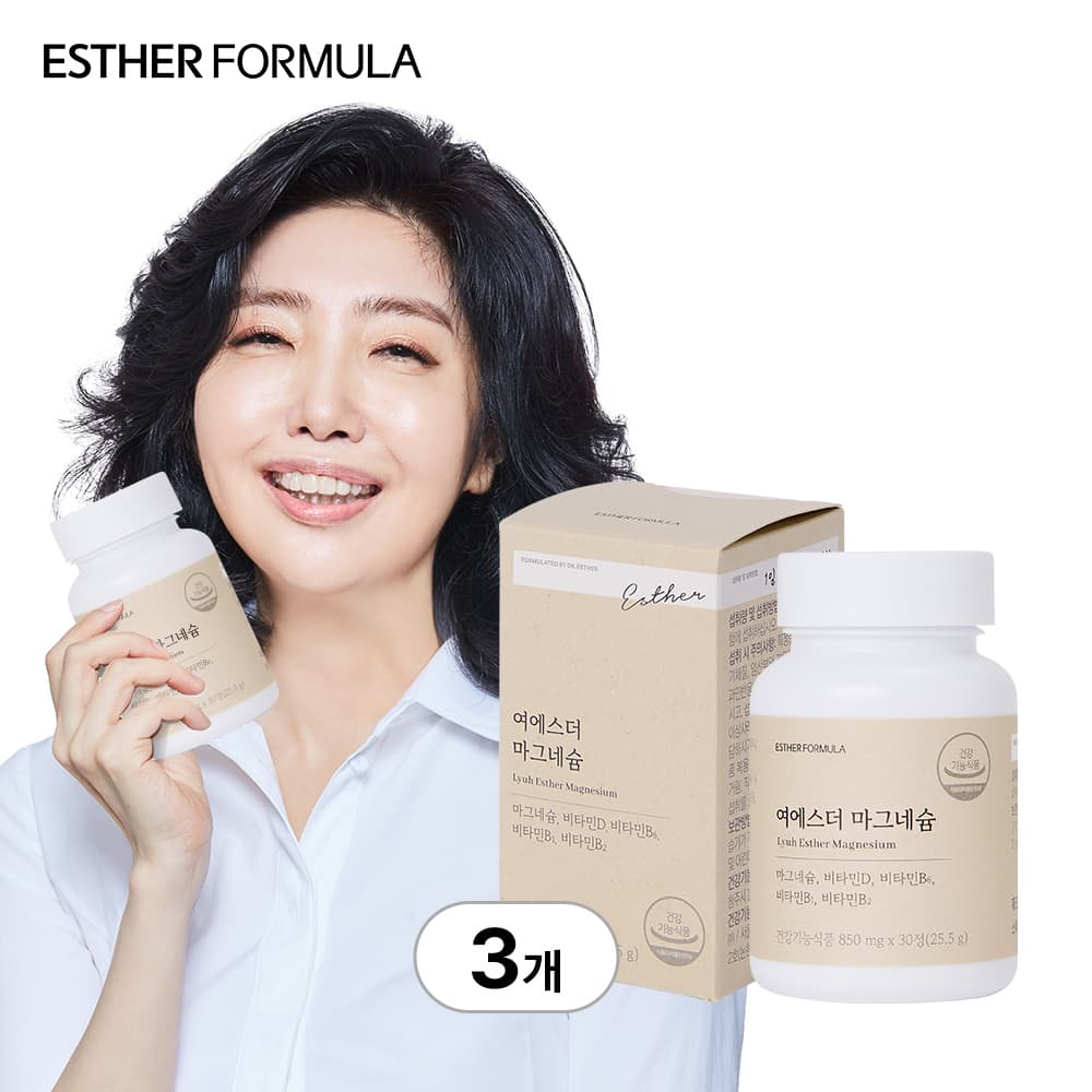 [국민영양] 여에스더 마그네슘 (신경근육 마그네슘&amp;에너지활력 비타민B군) 30정, 3개