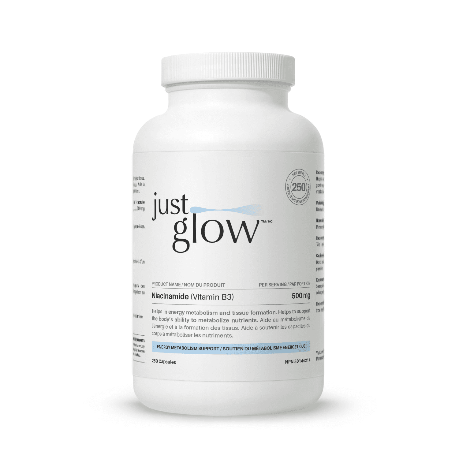 저스트글로우 비타민B3 500mg 니코틴산아미드 나이아신아미드 250캡슐, 1개